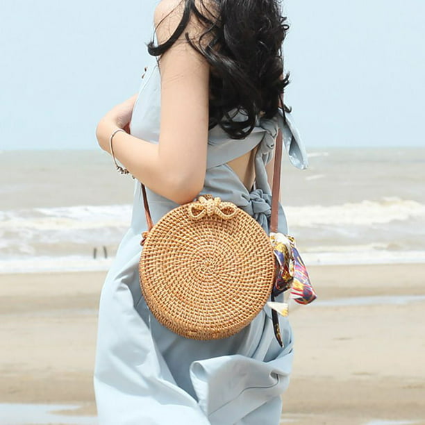 Womens Handmade Round Bamboo Bag Purse Beach Lady Handbag Rattan Tote Clutch Bag